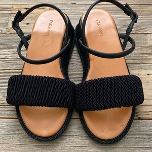 FARM Rio Black Rope Strap Wedge Sandals